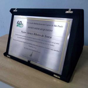 Placa de Homenagem Aço 10x15cm, 20x15 ou 20x30cm 2 cores Fosco ou Polido Caixa Preto Estojo Preto